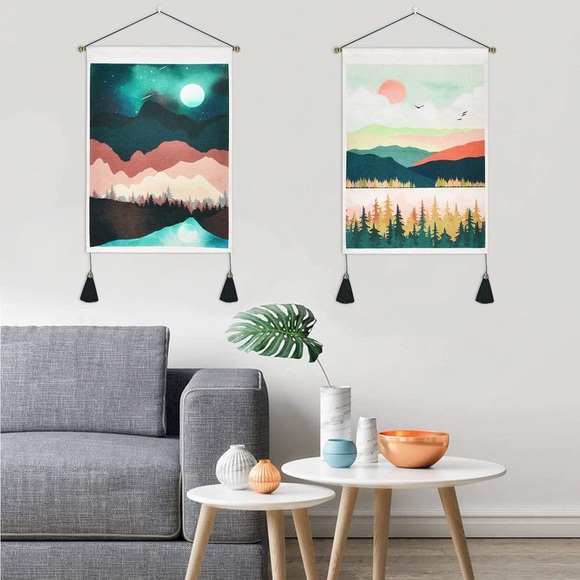 Bohemian Retro Forest/Mountain Colorful Nature Banner Tassel Room Wall Decor Set - Picture 3 of 6